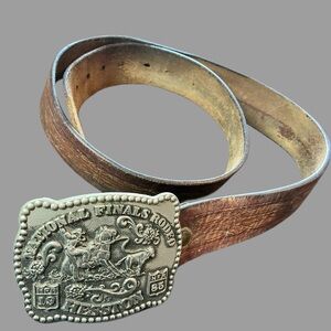 Fred Fellows Vintage 1985 Rodeo Buckle Collectors Brown Leather Belt 3rd edition